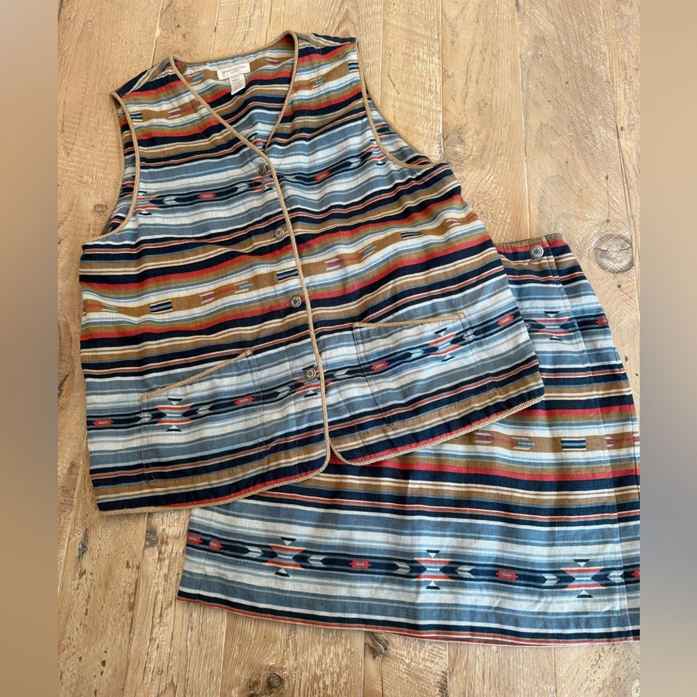 Jones New York Striped Linen Vest Top Matching Wrap Skirt